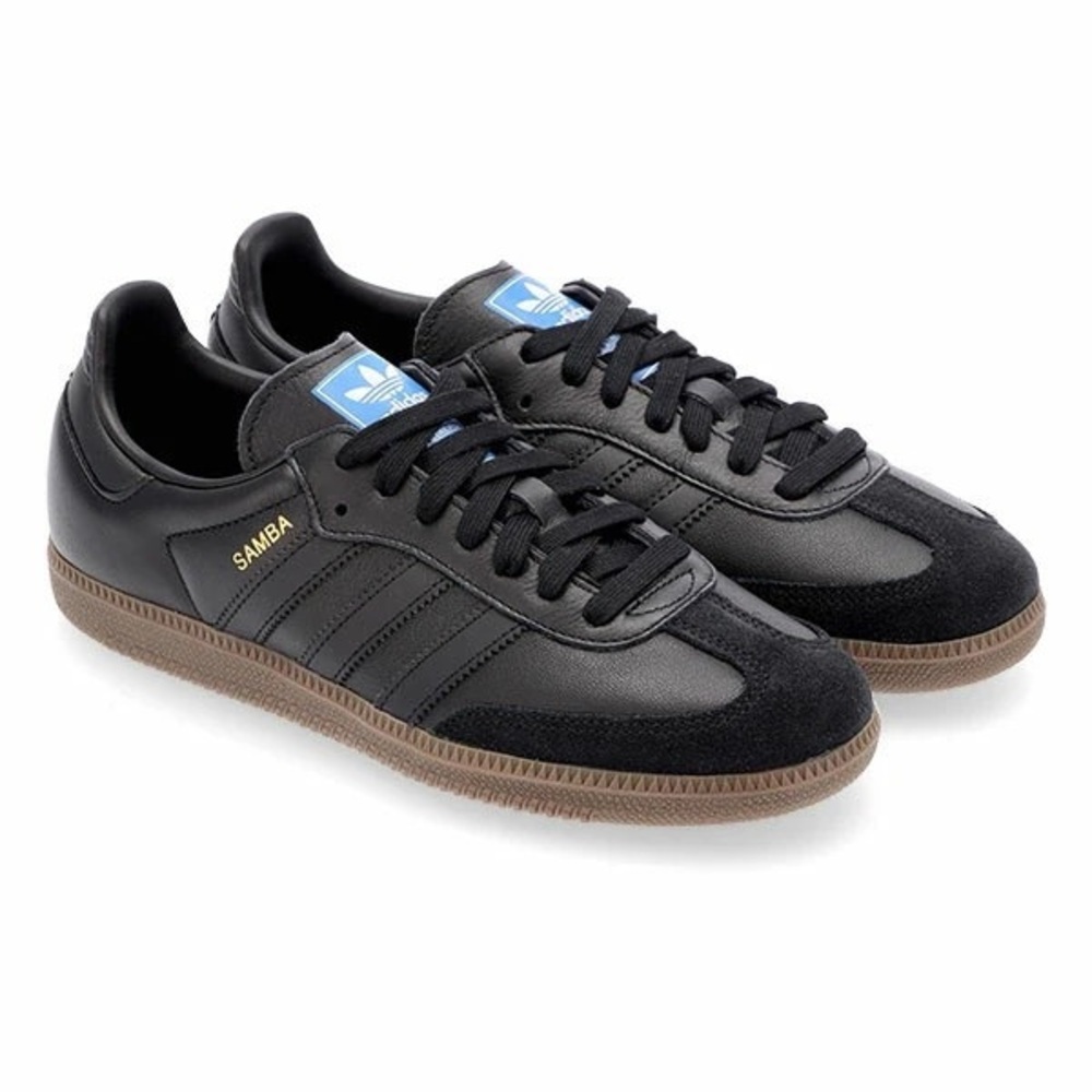 ADIDAS Samba OG Leather Sneakers with Blue Tongue Label - Picture 3 of 11